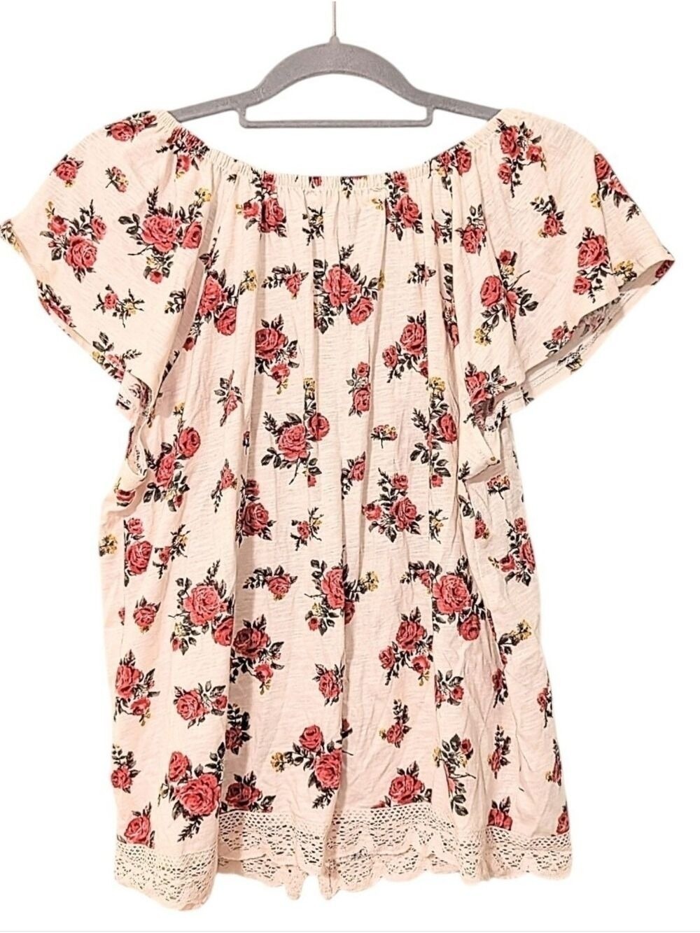 Rewind Cream Floral Scoop-Neck Blouse with Lace Trim - Picture 3 of 6